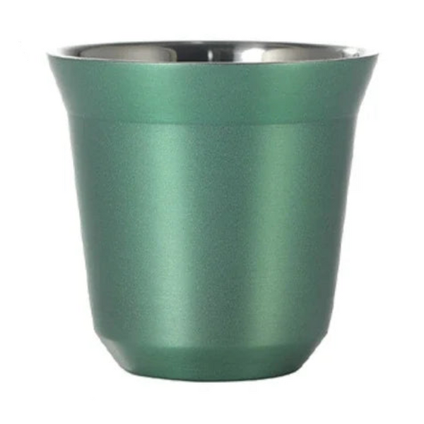 Mini stainless steel coffee cup by Arbora Casa, featuring a sleek, compact design ideal for small beverages or travel use.