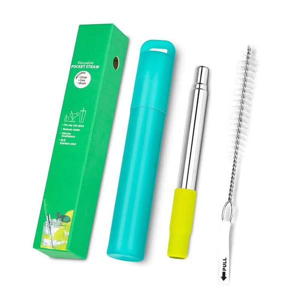 Reusable metal telescopic straw by Arbora Casa, extendable stainless steel straw for eco-friendly drinking.