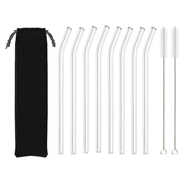 Clear glass reusable straw by Arbora Casa with eco-friendly design and smooth, rounded edges for sustainable sipping.