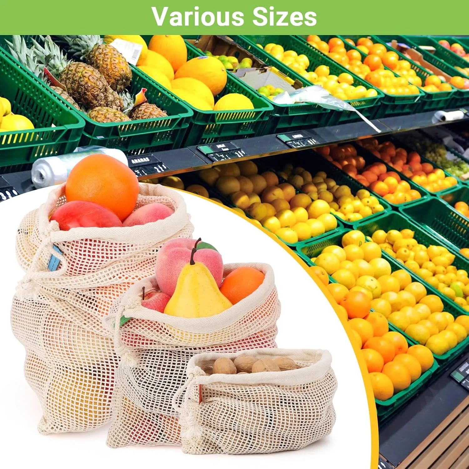 Cotton Mesh Produce Bag Set