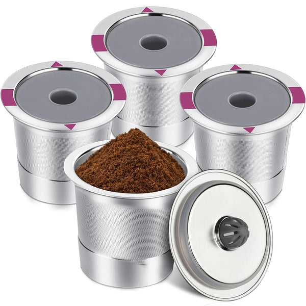 Stainless steel coffee pod set by Arbora Casa, featuring multiple reusable coffee capsules on a neutral background.