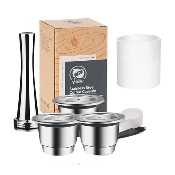 Reusable coffee filter pod set by Arbora Casa, showing eco-friendly stainless steel coffee filters for eco-conscious brewing.