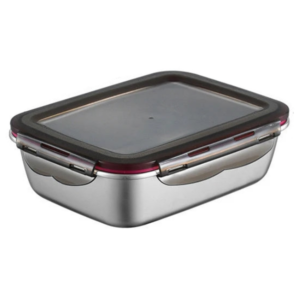 Stainless steel Arbora Casa Bento box with multiple compartments for lunch storage, sleek and durable design.