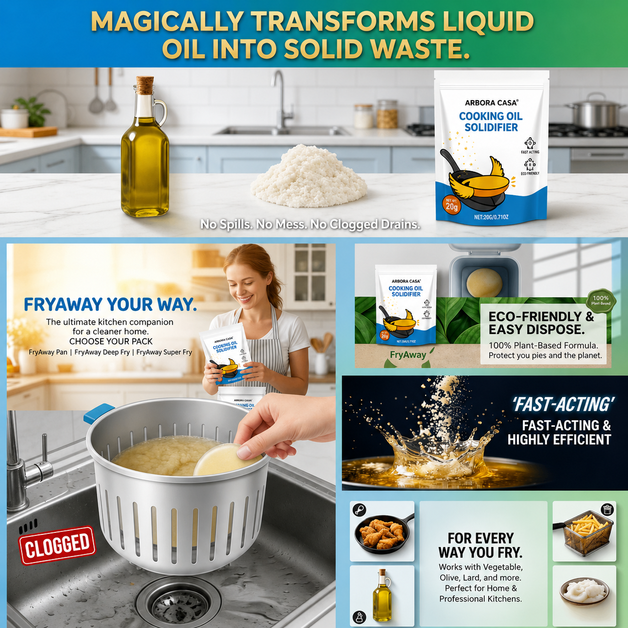 Cooking Oil Solidifier Powder – Easy Used Grease Disposal